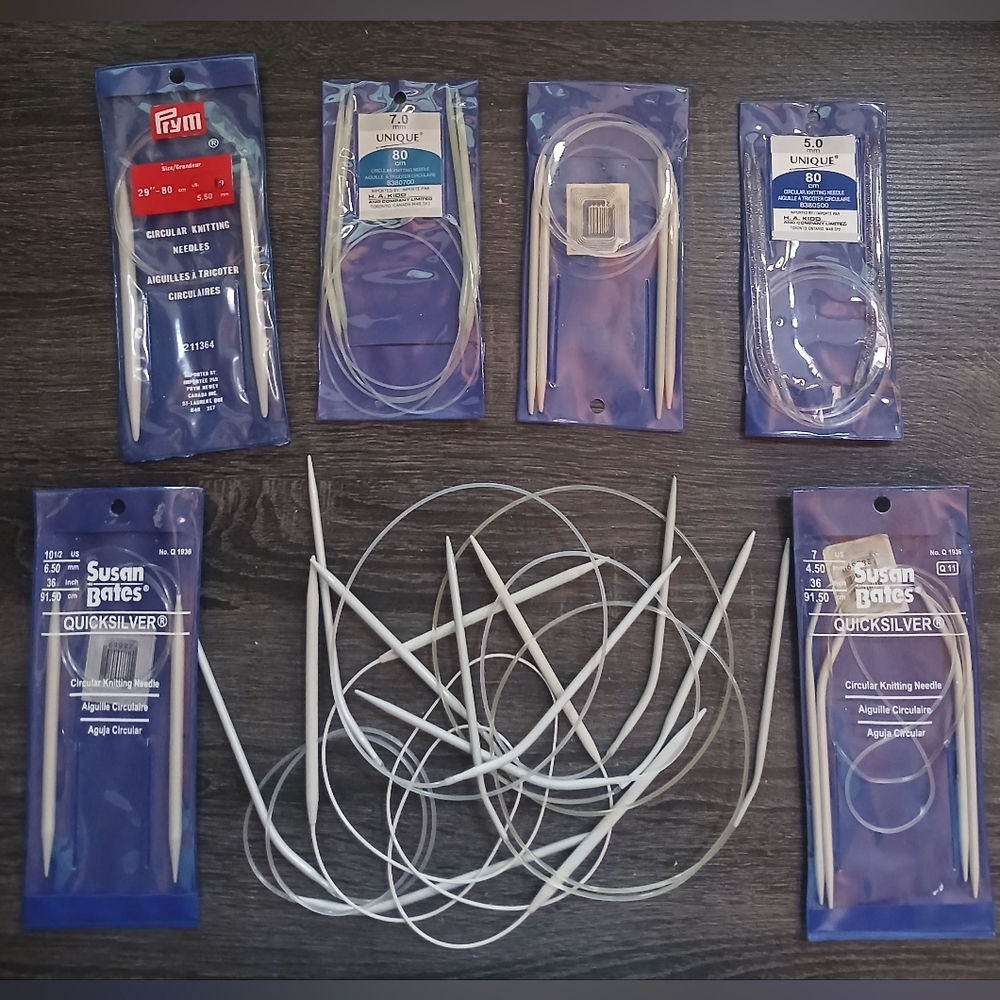 Lot of 17 Circular Knitting Needles Susan Bates Unique Prym Mixed Sizes Aluminum